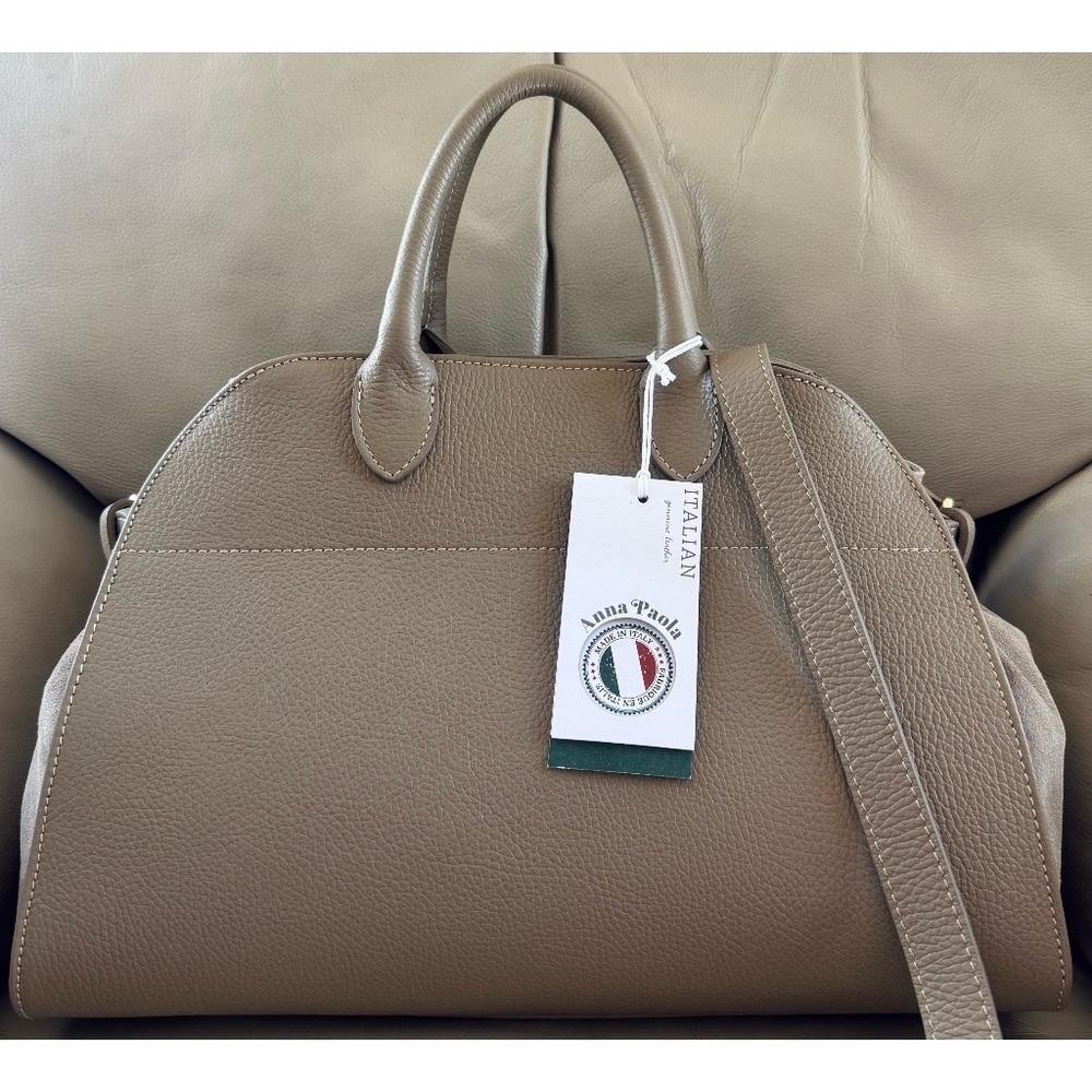 NWT Anna Paola Tan Suede Leather Crossbody Tote, Made in Italy